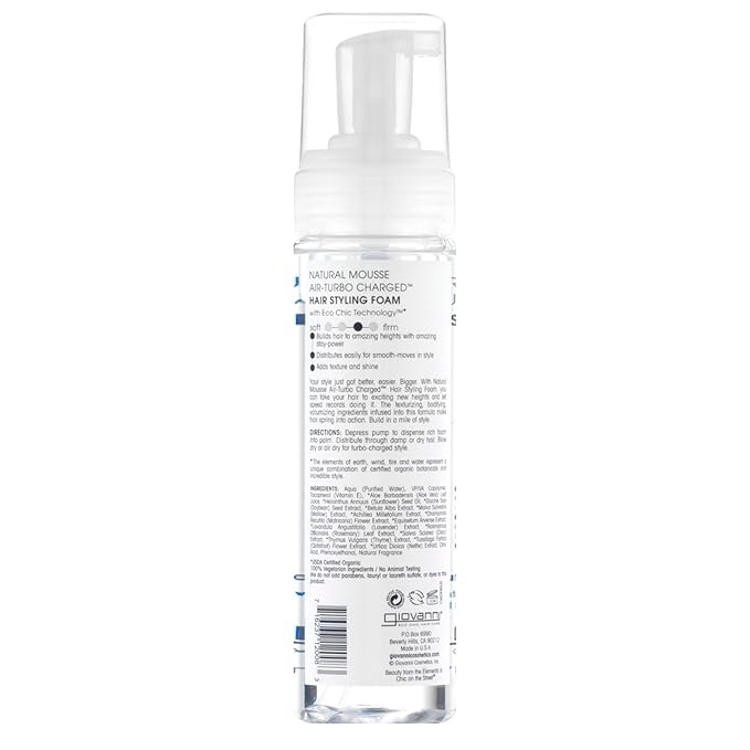 GIOVANNI Mousse Air-Turbo Charged, Hair Styling Foam - Lightweight for Natural Curls, Medium to Firm Hold, Add Texture & Shine, Curly Hair Products, No Parabens, Color Safe - 7 Fl Oz (Pack of 2)