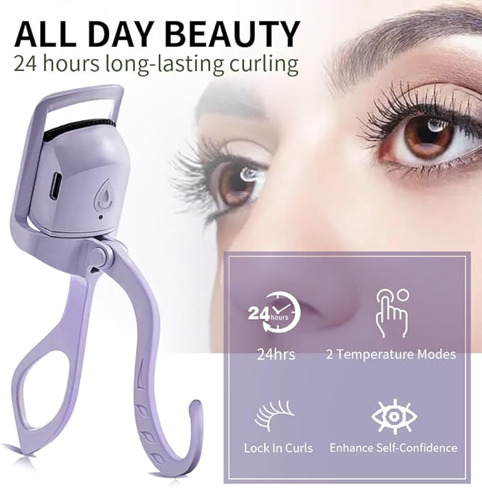 Heated Eyelash Curler, Fast 5s Heat up, 24 Hours Long Lasting, Rechargeable Electric Lash Curler, Temperature Control, Safe Anti-Burn Eye Lash Curler, Quick Natural Curling Lashes