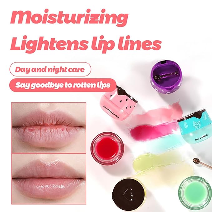 Lip Balm Sleeping Lip Mask, Long-Lasting Nourishing & Moisturizing Lip Night Care Lip Anti-chapped Lip Cream Lip Skin Care (8 Packs Fruit)