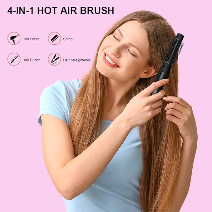 4-in-1 Ionic Hot Air Brush & Blow Dryer with 3D Nylon Pins - Ceramic Titanium Anti-Frizz Styler for All Hair Types, 1000W Fast Drying & Volumizing, 2 Heat/2 Speed Smoothing