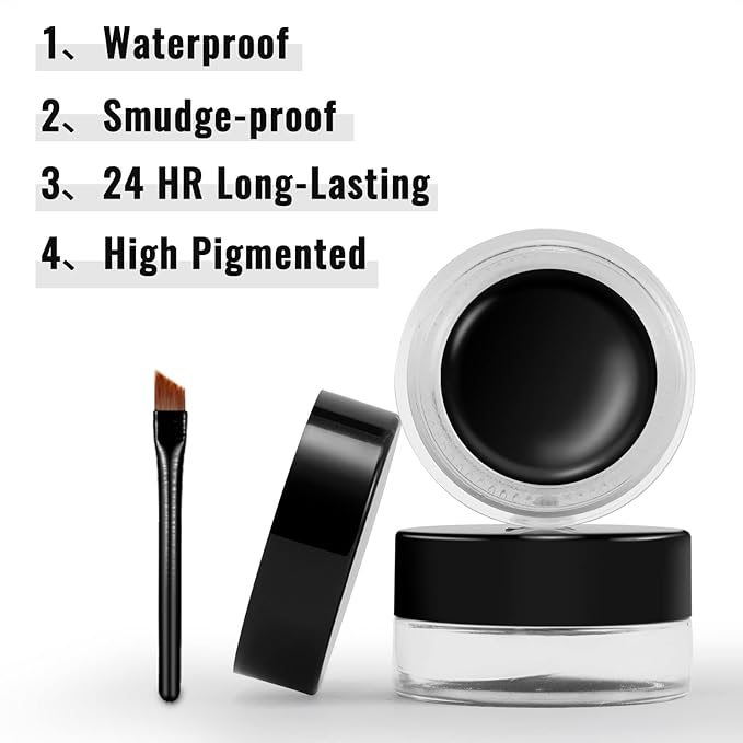 Erinde Blue Gel Eyeliner Waterproof, Long Lasting Eyeliner Gel Pot, Intense Color Smudge-Proof Eye Liner Makeup, Matte Waterline Eye Liner with 2PCS Brushes, 03 Blue
