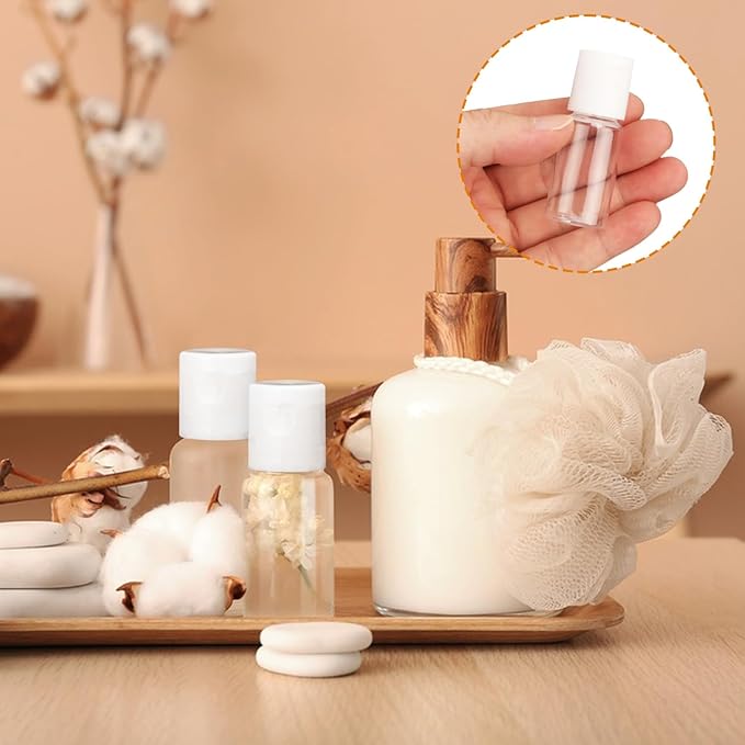KUKLIPJIM 200 Pack 0.35 oz Plastic Bottles with Top Caps, Clear Empty 10 ml Flip Top Cosmetic Bottles for Lotion and Shampoo, Travel-Friendly, BPA-Free