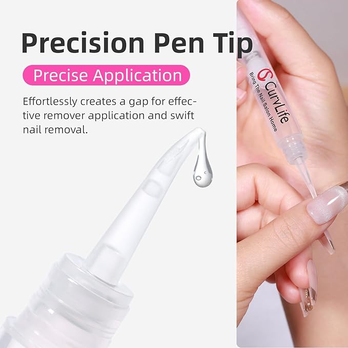 Curvlife 10g Semi Solid Nail Glue Gel with 5ml Nail Glue Remover Pen, No Need for Uv Light, Valentine's Day Gifts Gel Glue for Press On Nails, Click&Remove Pen
