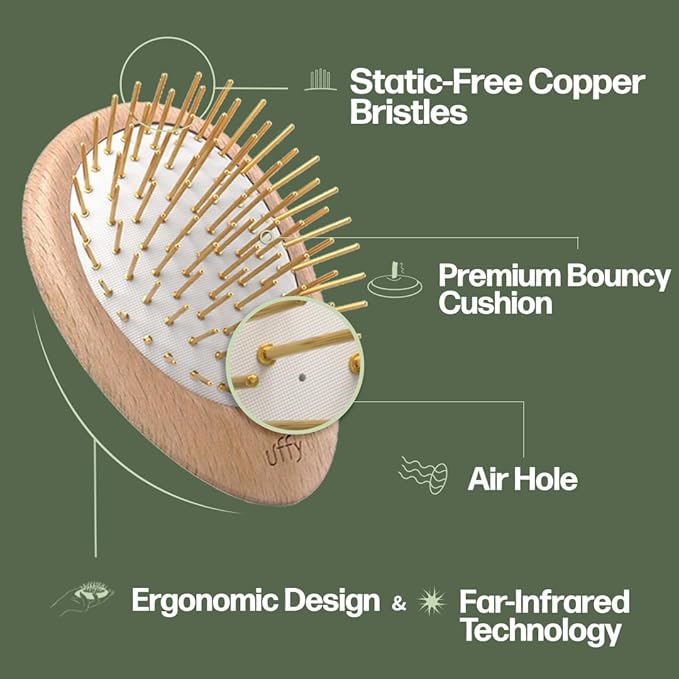 Uffy Acubrusher – 24K Gold-Plated Gua Sha Hair Brush | Ergonomic Scalp Massager for Dandruff & Hair Growth | For All Hair Types | Ideal Gift Choice in Violet Purple