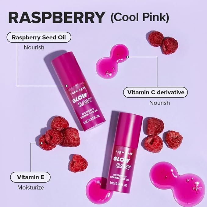 I DEW CARE Lip Gloss - Glow Easy Raspberry | Jojoba Seed Oil, Vitamin C, Pigmented Glossy Stain, Hydrating, Korean Makeup, Pink Color, Moisturizing, Nourishing, 0.20 FL Oz