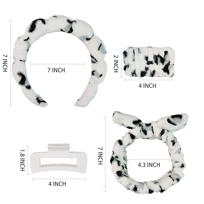 Yaqulen 7 Pcs Spa Set, Facial Headband and Wristband Set, Skincare Accessories, College Style Girl Idea Gifts, Hair Accessories for Women and Girls（ Black White Leopard Print ）