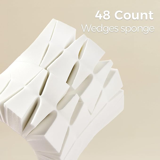 Makeup Sponges, 48 Pack of Triangle Cosmetic Wedges for Foundation & Powder Blending, Latex Free Foam Blenders, Smoothing Application for Liquid and Cream Makeup