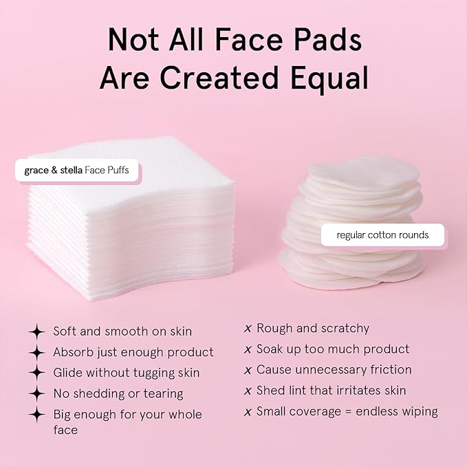 grace & stella Face Pads for Toner Essence, and DIY Mask (200 Count) - Soft, Lint-Free Makeup Remover Pads - Durable Facial Pad for Skincare - Vegan, Cruelty-Free