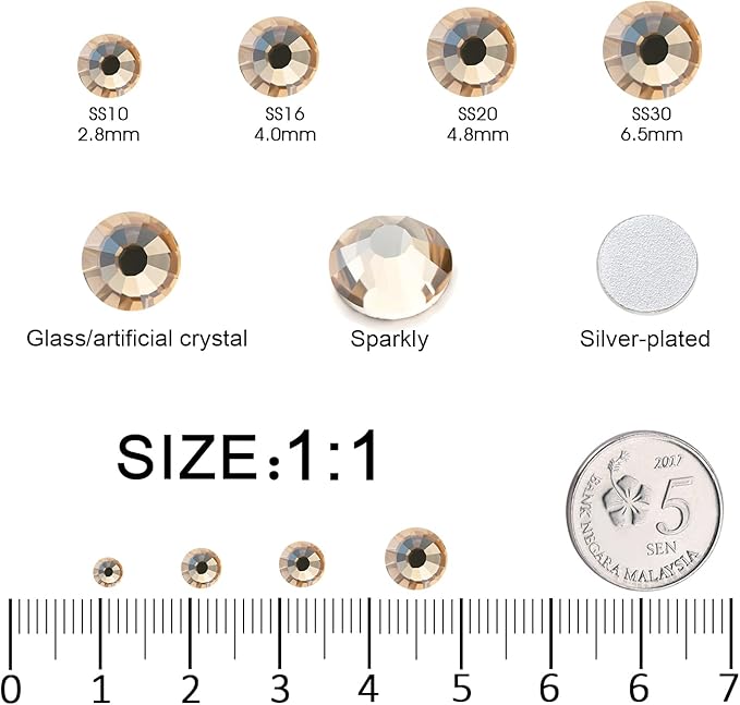 MEIBITE Flatback Rhinestones Bulk, 2880PCS Gold Shadow Rhinestones for Clothes DIY Decoration Crafts, Gold Shadow, SS30, 6.3-6.5mm