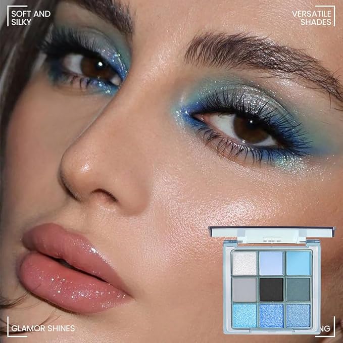 AMY'S DIARY Blue Eyeshadow Palette Eye shadow Makeup,Navy Blue Eyeshadow Shiny Sparkle Shimmer Glitter Eyeshadow Waterproof Pallete,royal blue Glitter Blue Eye Make Up