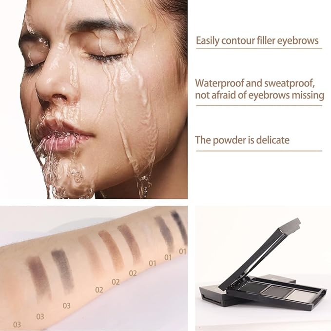 Eye Brow Powder Palette with Mirror for Women, Taupe Gray Eyebrow Kit with Brush, Long-Lasting 3 Colors Brow Palette, Filler for Full, Defined Natural Brows Shaping (01)