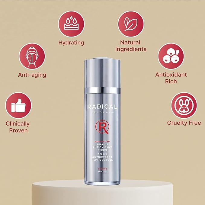 Radical Skincare Advanced Peptide Antioxidant Serum - Repairs and Smooths Skin to Reduce Wrinkles & Improve Elasticity - For All Skin Types - Paraben Free - Clinically Proven Results (1 Fl Oz, 2 Pack)