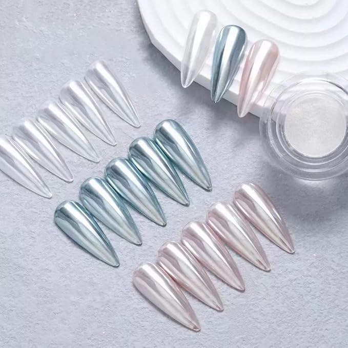 Pretty Diva White Chrome Nail Powder - 1g Super Glossy Mirror Effect White Moonlight Nails Chrome Powder, Salon Quality Chrome Powder Pigment for Nails