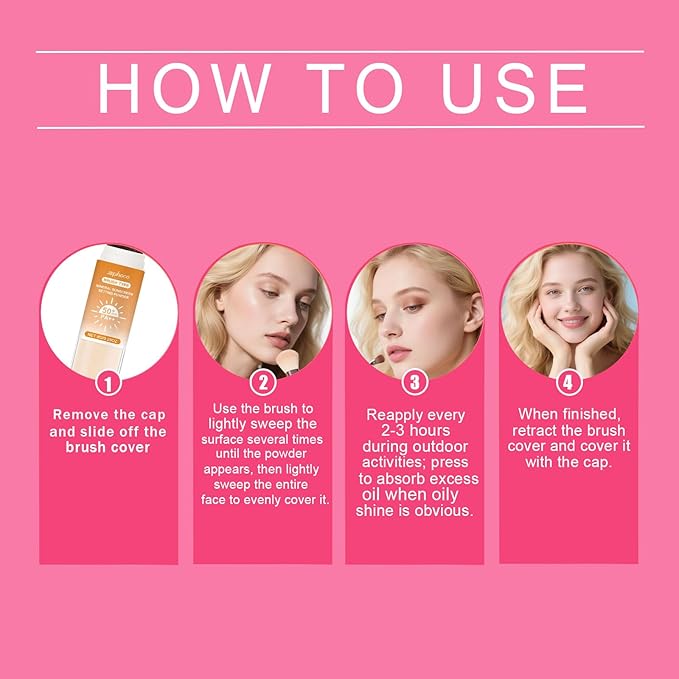 Mineral Sunscreen Setting Powder, SPF 50 Transparent Brush Powder, Long-Lasting,Lightweight Breathable, Oil Control Natural Matte, Suitable for Face, Scalp & Hair