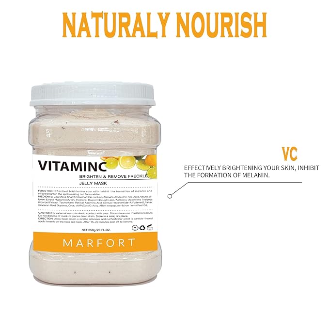 Marfort Jelly Mask for Facials Peel-Off Powder Hydrojelly Mask Peel Off Face Masks SkinCare Combination with Professional Skincare Spa Moisturizing & Hydrating 23 Fl Oz (Vitamins C)