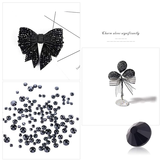 Novani Black Rhinestones, Flatback Crystal Loose Gemstones 1440pcs Glass Rhinestones for Clothes Shoes Crafts Makeup Nail Art and DIY Decorations(SS12, 3mm)