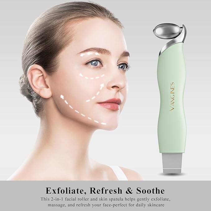 Vangines Blackhead Scraper Tool & Skin Scrubber Face Spatula for Blackhead Removal, Pore Cleaning, with Cooling Ice Roller & 2 Silicone Brush Heads (Sage Mist)