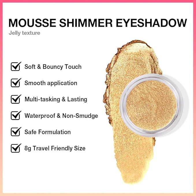 Honey Gold Shimmer Cream Eyeshadow – Metallic Gold Eye Shadow Pot, High Reflective Glitter Pearl Shade, Waterproof Long-Lasting Crease-Proof Single Eyeshadow for Festival, Holiday & Glam Eye Makeup 5