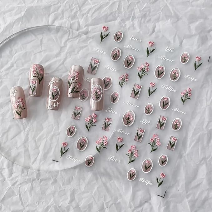 4 Sheets 3D Nail Stickers Package 4 Styles Self-Adhesive Small Nail Art Stickers Accessories for Women and Girls Manicure Decorations