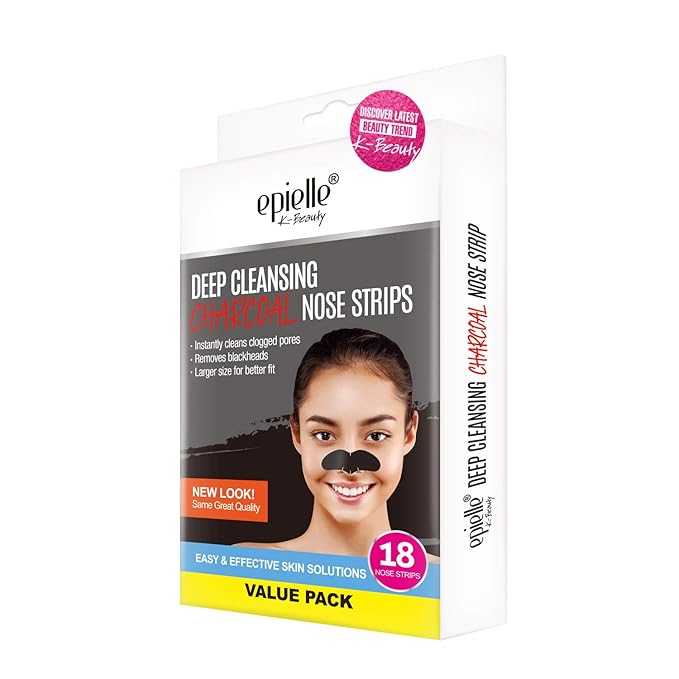 Epielle Deep Cleansing Charcoal Nose Strips, Pore Strips for Clogged Pores, Blackhead Removal, Oily Skin, Easy and Effective, K- Beauty Skin Solutions, 18 Count Value Pack