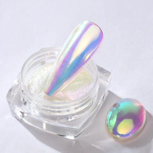 Pretty Diva 0.3g Unicorn Chrome Nail Powder, Aurora Iridescent Chrome Powders for Nails, Mermaid Chrome Powder for Gel Nails Chrome Mica Powder Manicure Pigment (aurora, 0.3g)