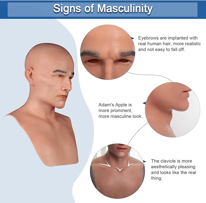Bell Handmade Silicone Realistic Mask Handsome and Lifelike Face for Crossdressers Cosplay and Transgender