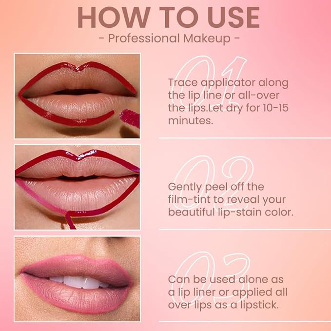JUAAZIN Matte Liquid Lip Gloss Stain - Peel Off Lip Liner Tattoo, Pinkish Red Peel Off Lip Stain, Long Lasting & Waterproof, Transfer-Proof Lip Gloss for All Skin Types, 0.12 fl oz 06#