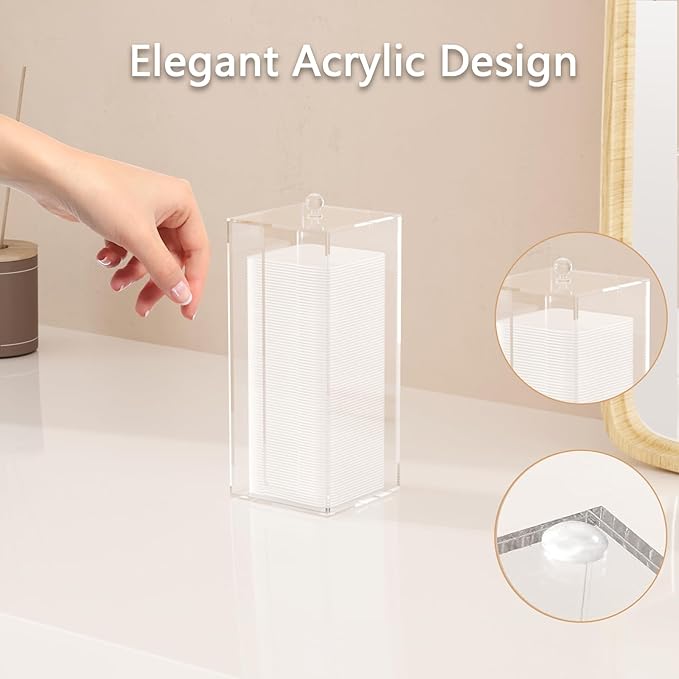 JHJFRAWY Acrylic Clean Pad Storage Box for Clean Skin Club, Cotton Pad Dispenser, Square Rounds Cotton Pad Holder (Pad Not Included) - Vertical with Lid