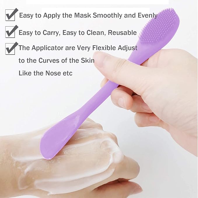 RamPula Silicone Facial Mask Applicator Face Masks Skincare Brush Facial Scrubber Double-Head Lotion Spatula Scoop for Makeup,Foundation,Cream,Lotion,Moisturizer,Gel,Peel,Mud Masks (Purple+Gray)