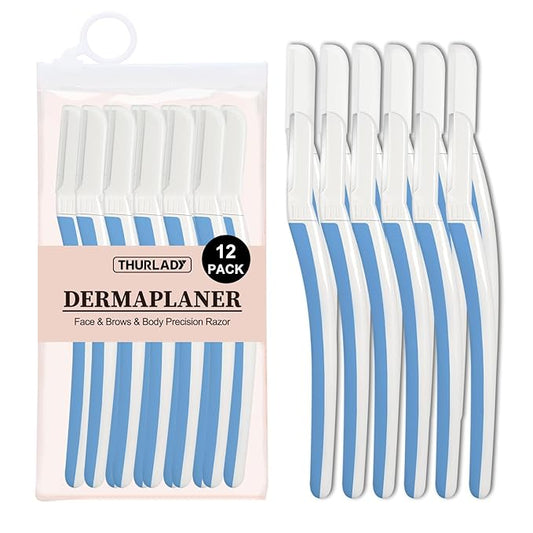 THURLADY Dermaplane Razor for Women Face, Eyebrow Razor, Face Razors for Women Dermaplaning, Peach Fuzz Remover, Gentle Exfoliation & Facial Hair Removal, Travel Essentials, (12 pcs, Aegean Frost)