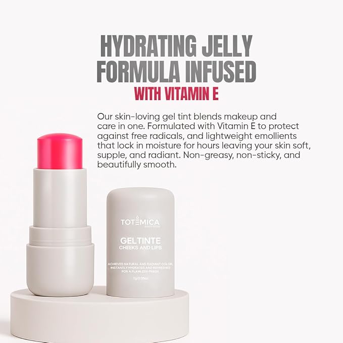 TOTEMICA Cooling Water Jelly Tint - by Ana Patricia, Dewy Hydrating Tint for Natural Color, Long-Lasting Jelly Lip Tint & Cheek Stain, Clean Beauty Tinta para Labios | 0.19 oz - Intense Red