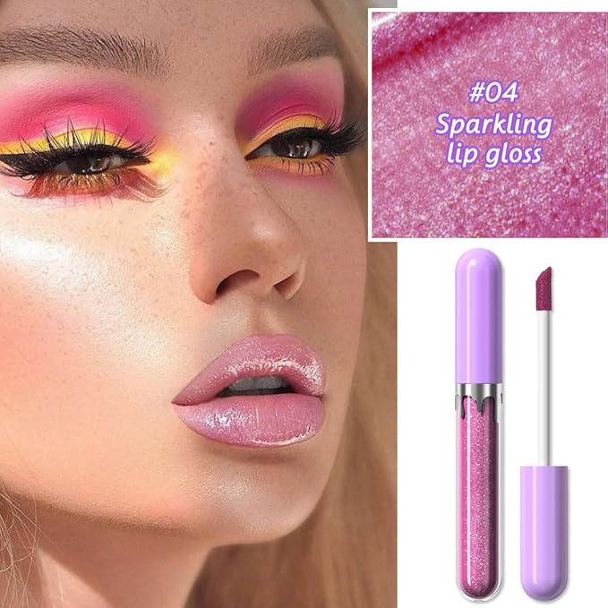 Hxssll Glitter Liquid Lip Gloss,Lavender Shimmer Lipstick, Waterproof Shimmer Lip Stain Lip Glaze, High Shine Long Lasting Shiny Lip Color Makeup 04#
