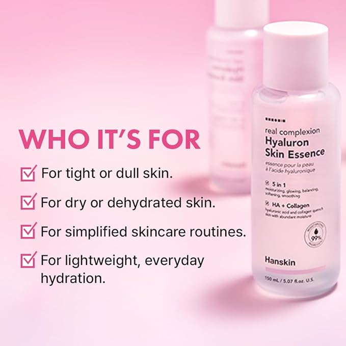 Hanskin Hyaluron Skin Essence Toner – Korean Hydrating Toner for Glass Skin | Hyaluronic Acid & Collagen | Lightweight Moisturizing Astringent for Dry, Sensitive & Dull Skin | K-Beauty (5.07 fl oz)