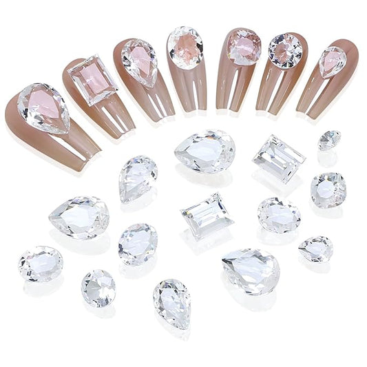 DONGZHOU Transparent Big Nail Rhinestones,Mixed Shape Large Nail Art Rhinestone Nail Charms Pointed Fancy Stone Diamond Gems for Nail Art DIY Craft