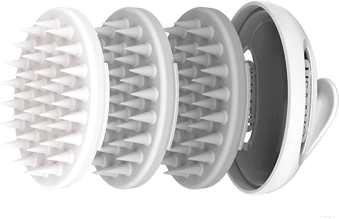 LISAAVO Scalp Massager Brush, with 3 Replacement Heads, 3 Softness for Selection, Shampoo Brush for Relaxing, Deep Cleansing Exfoliator & Soothes itching - Wet/Dry Use for All Hair Types, White