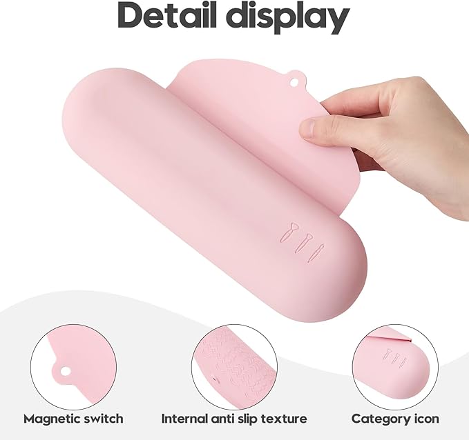 JASAQE Silicone Makeup Brush Holder，Travel Makeup bag-Soft Portable Cosmetic Face Brushes Holder，Large Travel Makeup Brush Case with Anti-Fall Out Magnetic Closure