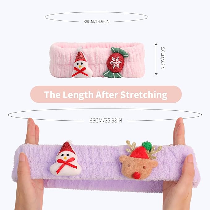 PERFECTSIGHT Kawaii Headband for Spa, Makeup, Washing Face, Party - 2 Pack Cute Christmas Hair Band for Shower Beauty Skincare, Soft Facial Headbands for Girls and Women, Snowman