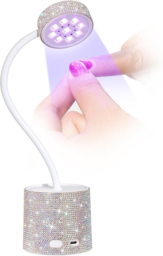 CHRISTINE SHELLY UV LED Nail Lamp, Mini UV Light for Gel Nails Polish, Rechargeable LED Flash Cure Nail Dryer, Quick Drying Goosenecks UV Nail Lamp for Home Nail Salon DIY Manicure, AB Diamond