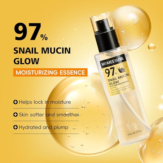 Snail Mucin 97% Hydrating Face Serum 120ml, Moisturizing Essence with Snail Secretion Filtrate for Soft, Smooth & Radiant-Looking Skin, Suitable for All Skin Types,2pack