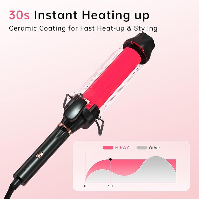 Hahahope Professional 2 Inch Curling Iron with Clamp - Large Barrel Curling Wand for Long Hair, Dual Voltage, Adjustable Heat Settings, Lightweight Design