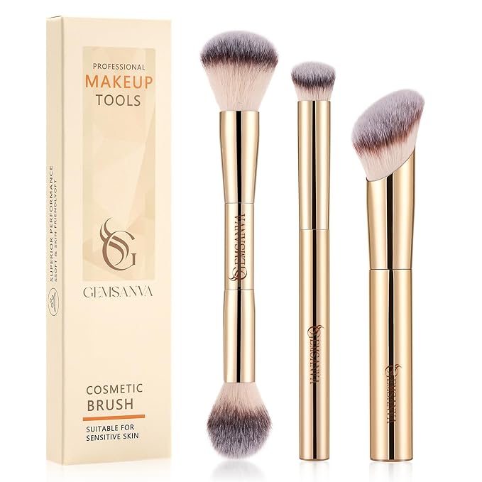 Makeup Brushes | Contour Brush Set,3Pcs Professional Foundation Brushes Angled Synthetic Kabuki Brush for Concealer, Blush and Eyeshadow