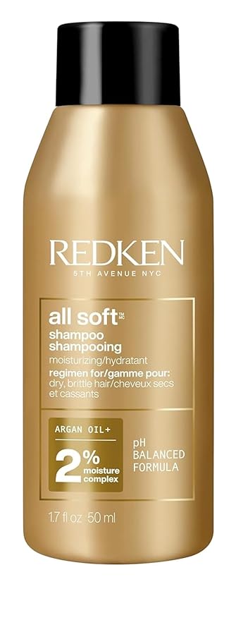 Redken All Soft Shampoo - Moisturizes & Hydrates Dry, Brittle Hair, Gently Cleanses and Softens, With Argan Oil, Safe For Color-Treated Hair, 1.7 Fl Oz