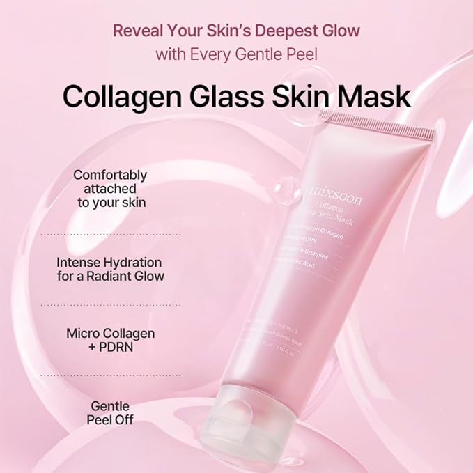 mixsoon Collagen Glass Skin Mask - Hydrating and Firming Collagen Wrapping Peel Off Mask, Low Molecular Collagen, Radiant Smooth Finish for Glowing Skin 80ml / 2.71 fl.oz. Korean Glass Skin Care