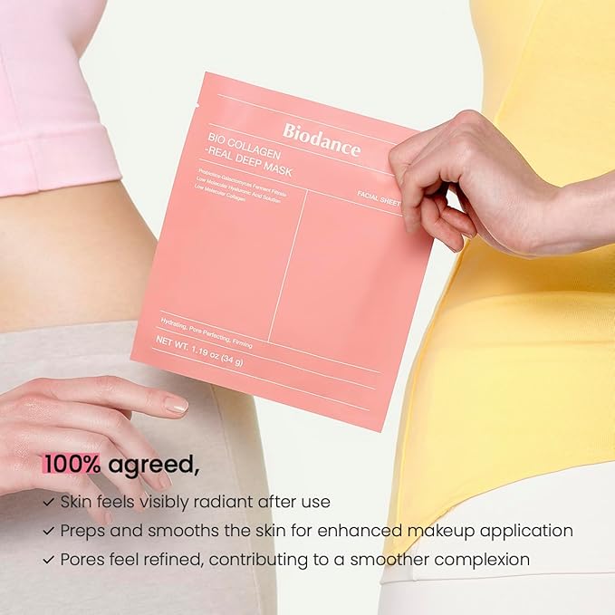 BIODANCE Bio-Collagen Real Deep Mask, Hydrating Overnight Hydrogel Mask, Pore Minimizing, Elasticity, Plumping Improvement, Korean Skin Care, Gifts for Women | 1.19oz(34g) x 4ea