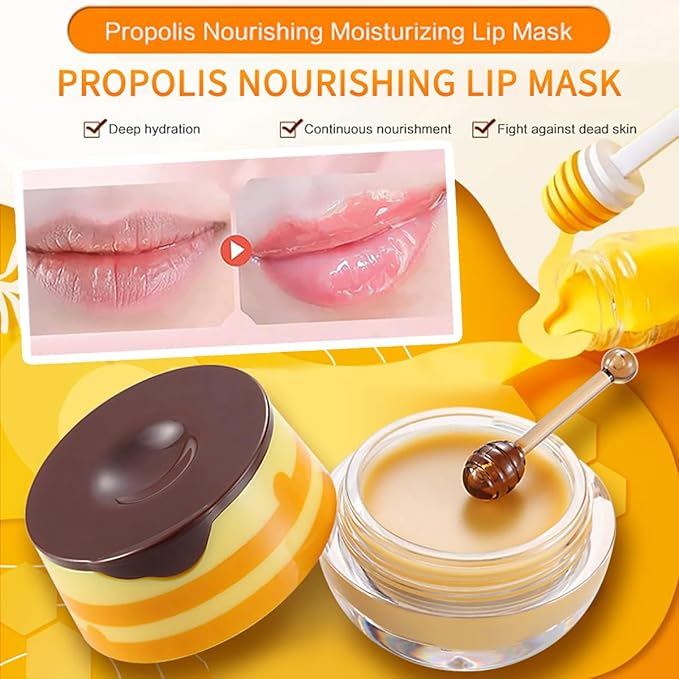 Lip Balm Sleeping Lip Mask, Long-Lasting Nourishing & Moisturizing Lip Night Care Lip Anti-chapped Lip Cream Lip Skin Care (Strawberry & Bee)