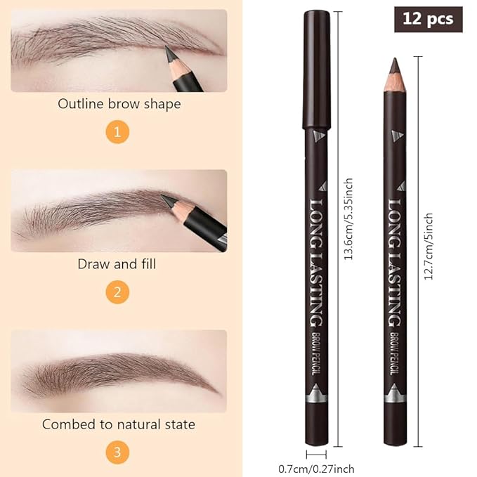 Eyebrow Pencils for Women, 12Pcs Hard-Core Wooden Eye Brow Eye Liner Pen for Beginner Makeup, Waterproof & Sweat-Proof (12Pcs-Dark Brown-Eyebrow Pencils)