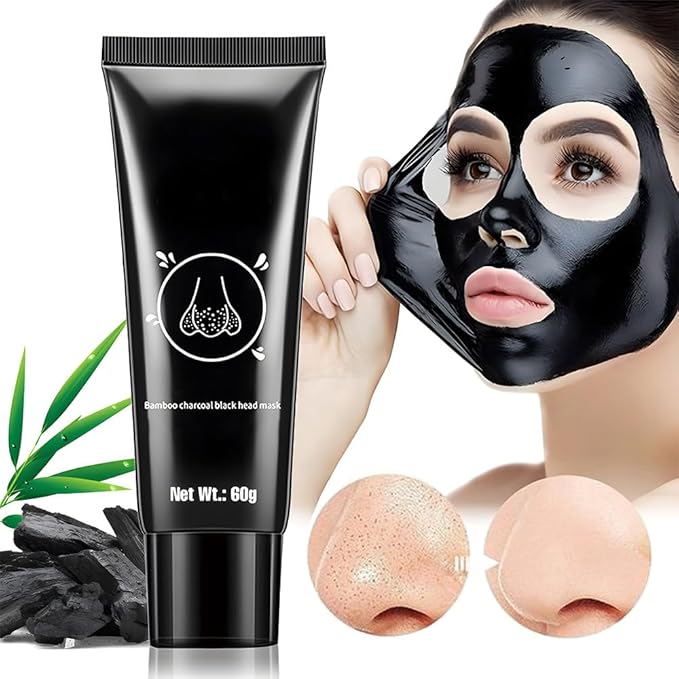 Black Charcoal Peel Off Face Mask For Women, Black Head Remover Facemask, Black Activated Charcoal Face Mask Skincare peel off, Blackhead Remover Strip Facial Mask for All Skin Types, 60g
