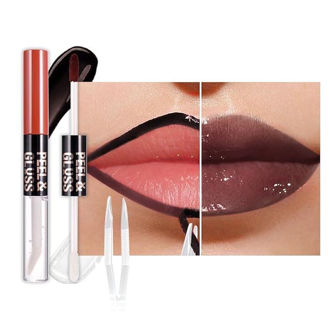 JUAAZIN Maroon Lip Stain Peel Off Lip liner and Lip oil with Tweezer, Dual-Ended Peel Off Lip Stain Tattoo, Highly Pigmented Long Lasting Waterproof, Transfer-proof for All Skin Types, 07#