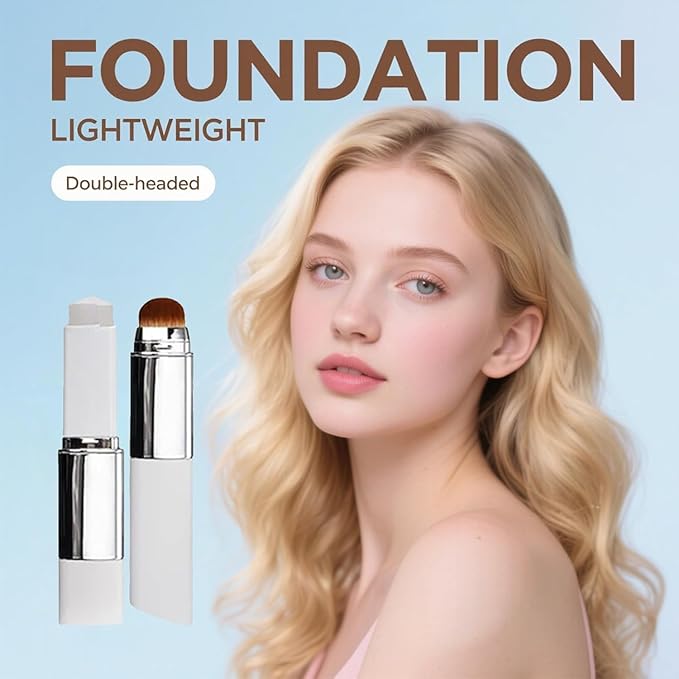 2026 New Double-Headed Foundation Stick, Lightweight Color-Changing Formula with Microfine Soft Bristle Brush, Cream Concealer Makeup (Lvory)