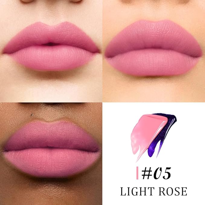 JUAAZIN Peel Off Lip Stain Tattoo with Tweezer - Light Rose Matte Lip Tint, Long Lasting Waterproof Transfer-Proof Lip Stain, Cruelty-Free Lip Masque for All Skin Types, Valentine's Day Gift 05#